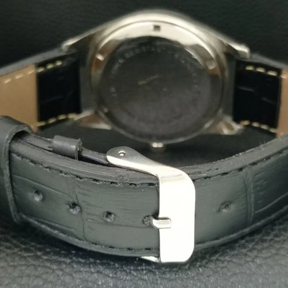 Vintage 1988 HMT Manual Wound Mens Silver Watch & Green accents